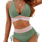 High Waisted Tummy Control Color Block Bikini Set