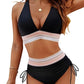 High Waisted Tummy Control Color Block Bikini Set