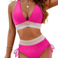High Waisted Tummy Control Color Block Bikini Set