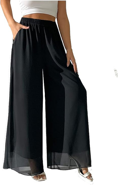 ✨Neuheit 2026!  heipeiwa Damen-Chiffonkleid, Strand-Palazzo-Hose mit weitem Bein und elastischem Bund