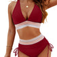High Waisted Tummy Control Color Block Bikini Set