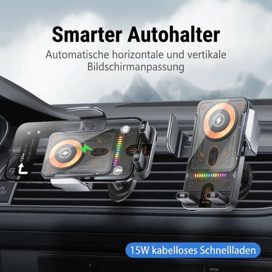 ⏰Intelligenter 2-in-1-Autotelefonhalter mit automatischer Drehfunktion und kabellosem Ladegerät⚡
