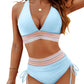 High Waisted Tummy Control Color Block Bikini Set