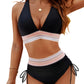 High Waisted Tummy Control Color Block Bikini Set