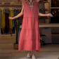 👗62% Rabatt🌸Ärmelloses, gestuftes langes Damenkleid mit V-Ausschnitt und Knöpfen