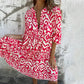 🌸2025 Neues Design🌸V-Ausschnitt gedrucktes Drei-Viertel-Ärmel-Kleid