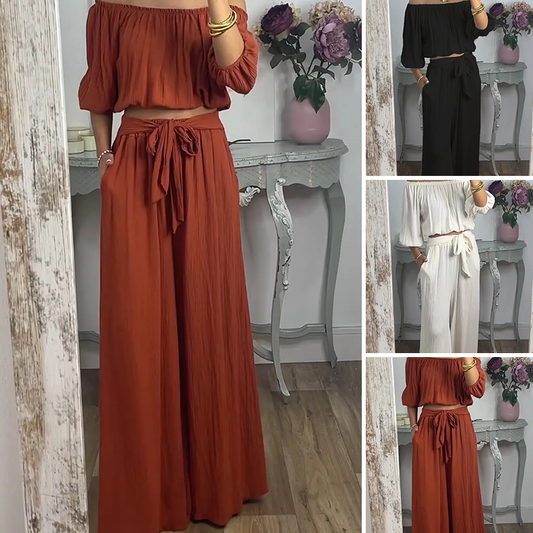 🌈2-teiliges Set aus schulterfreiem Oberteil und Hose für Damen