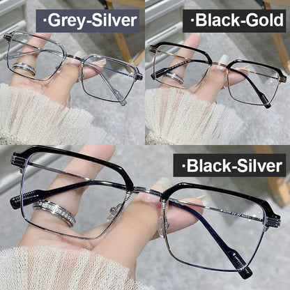 Neue quadratische Lesebrille mit flachen Gläsern und hochauflösendem Blaulichtschutz