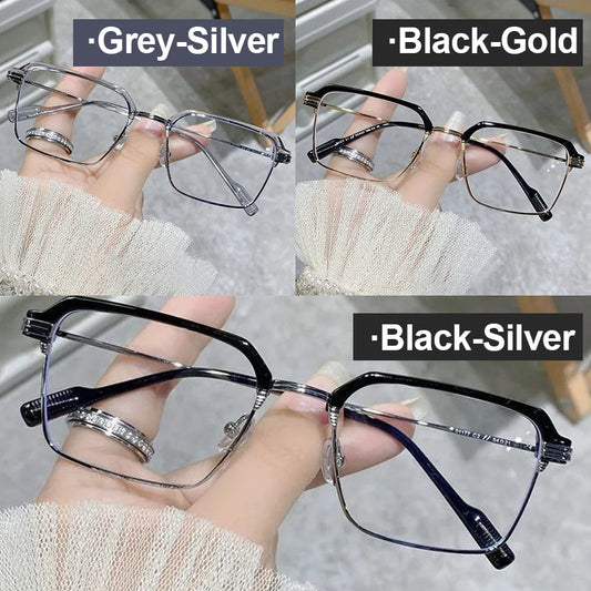 Neue quadratische Lesebrille mit flachen Gläsern und hochauflösendem Blaulichtschutz