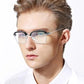 Neue quadratische Lesebrille mit flachen Gläsern und hochauflösendem Blaulichtschutz