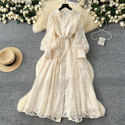 🔥Solange der Vorrat reicht 50 % Rabatt!🎉Vintage besticktes Kleid mit Laternenärmeln