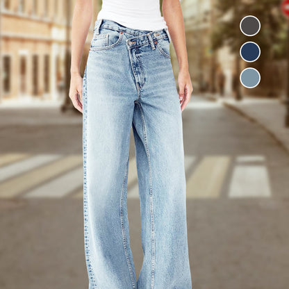 Jeans mit unregelmäßigem Schnitt, hoher Taille und Knöpfen für Damen