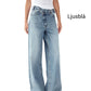 Jeans mit unregelmäßigem Schnitt, hoher Taille und Knöpfen für Damen