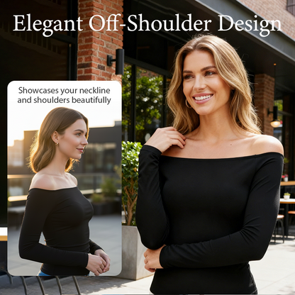 Langärmliges Slim-Fit-T-Shirt für Damen mit schulterfreiem Ausschnitt