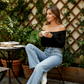 Langärmliges Slim-Fit-T-Shirt für Damen mit schulterfreiem Ausschnitt