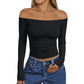Langärmliges Slim-Fit-T-Shirt für Damen mit schulterfreiem Ausschnitt