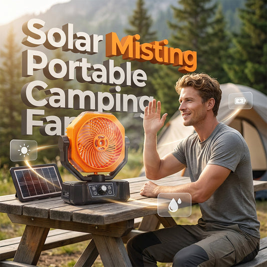 🌞 Tragbarer Solar-Campingventilator mit Nebelfunktion