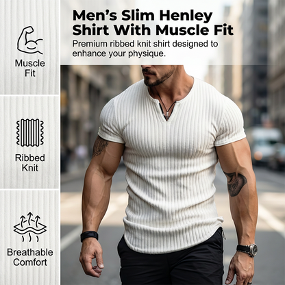 Einfarbiges Slim-Fit-Henley-Shirt für Herren