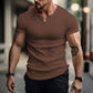 Einfarbiges Slim-Fit-Henley-Shirt für Herren